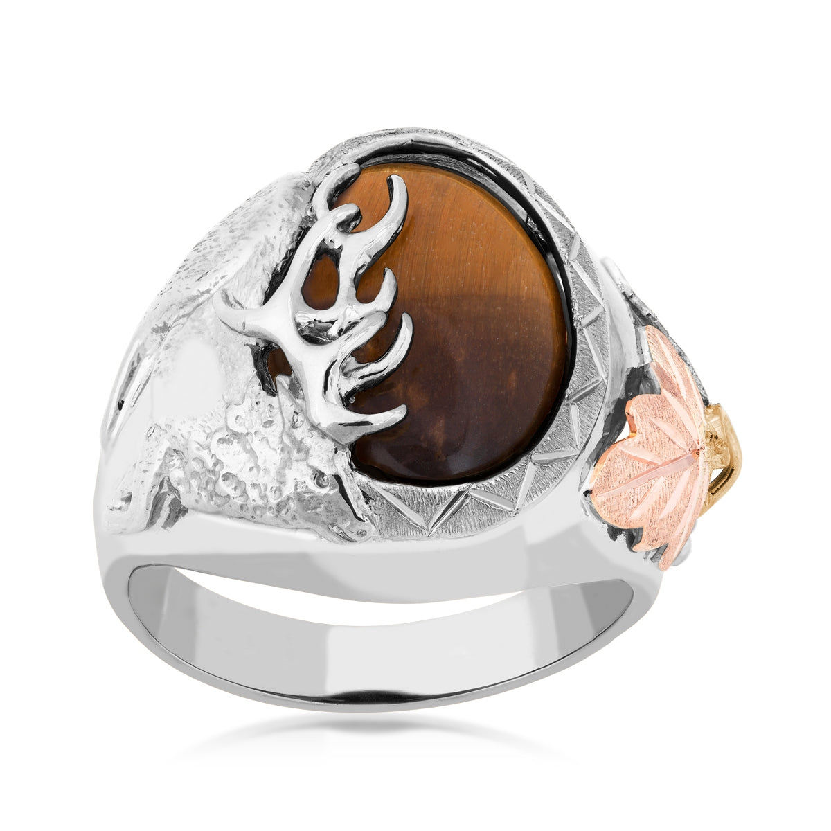Sterling silver men's oval tiger's eye elk ring by Landstrom's Black Hills Gold