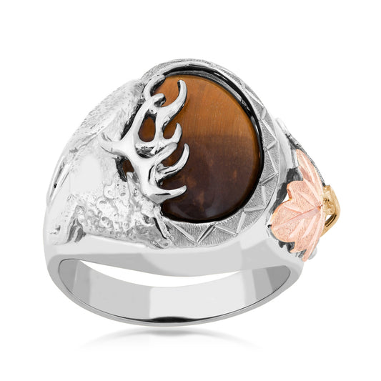Sterling silver men's oval tiger's eye elk ring by Landstrom's Black Hills Gold