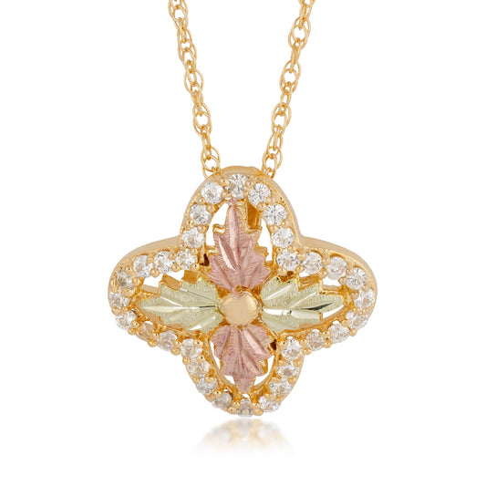 10K yellow gold cubic zirconia quatrefoil pendant by Landstrom's Black Hills Gold