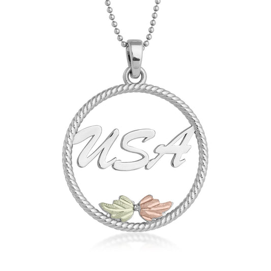 Mt. Rushmore Black Hills Gold USA Circle Pendant in Sterling Silver