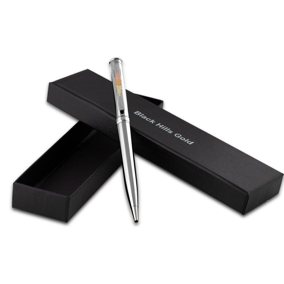 Pen in sterling silver featuring refill and box by Mt. Rushmore Black Hills Gold