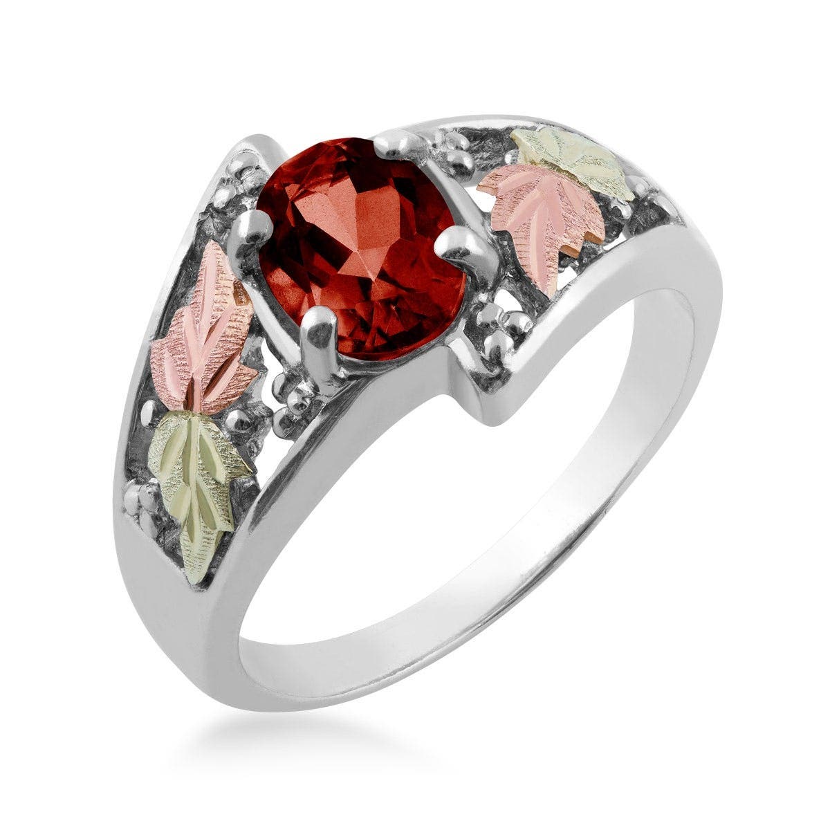 Sterling silver oval garnet and leaf ring by Mt. Rushmore Black Hills Gold