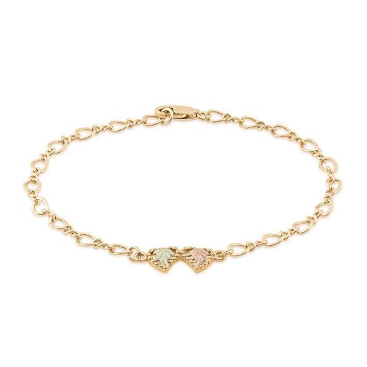 10K yellow gold 7.5" leaf double heart bracelet by Mt. Rushmore Black Hills Gold