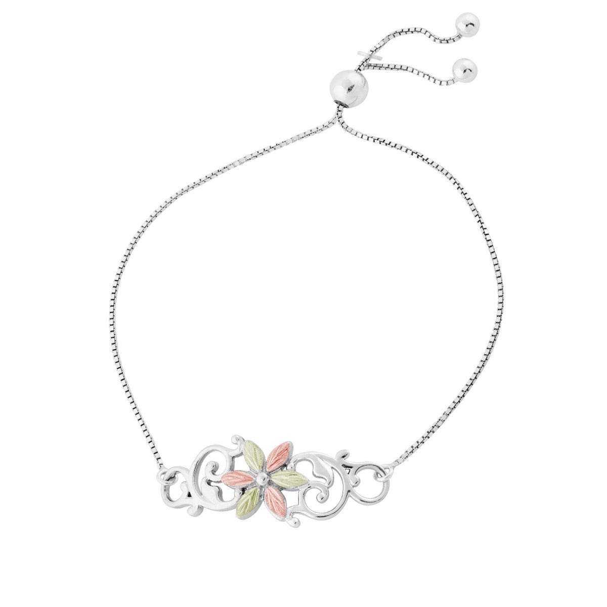 Sterling silver leaf flower and vine bolo bracelet by Mt. Rushmore Black Hills Gold