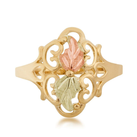 10K yellow gold double leaf vintage filigree ring by Mt. Rushmore Black Hills Gold