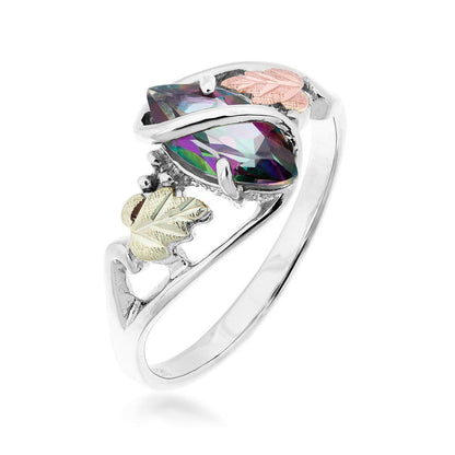 Sterling silver marquise mystic fire topaz double leaf and grapevine ring by Mt. Rushmore Black Hills Gold