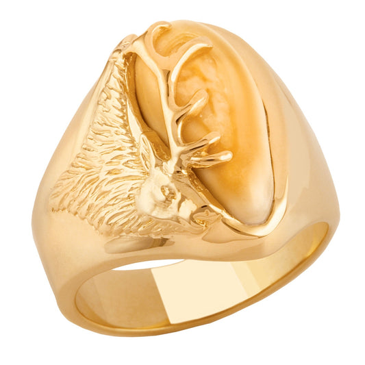 10K yellow gold women's elk ivory ring, Teton design