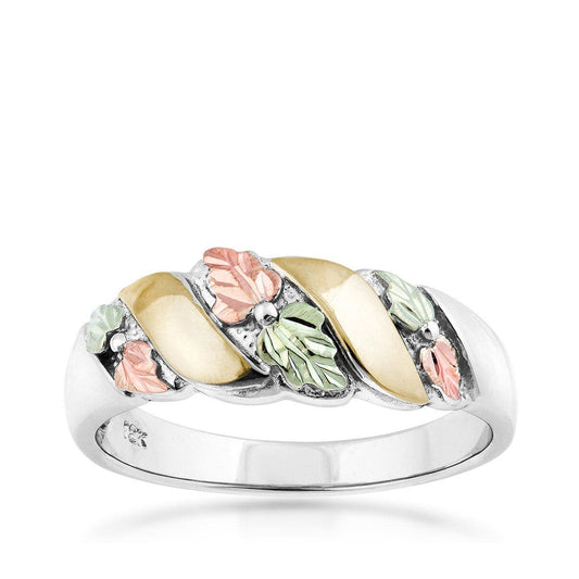 Sterling silver and 10K yellow gold leaf and gold stripe wedding ring by Mt. Rushmore Black Hills Gold