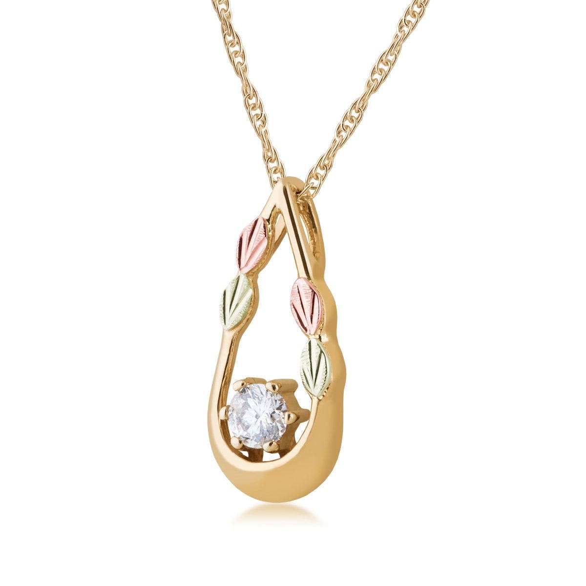 10K yellow gold noventa and Black Hills Gold 1/3 ct. tw. round diamond teardrop pendant