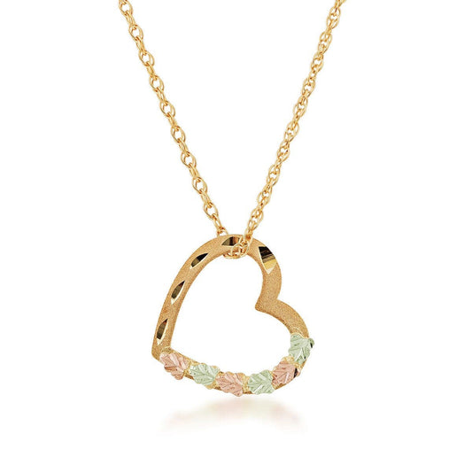 10K yellow gold diamond cut green and pink leaf heart pendant by Mt. Rushmore Black Hills Gold