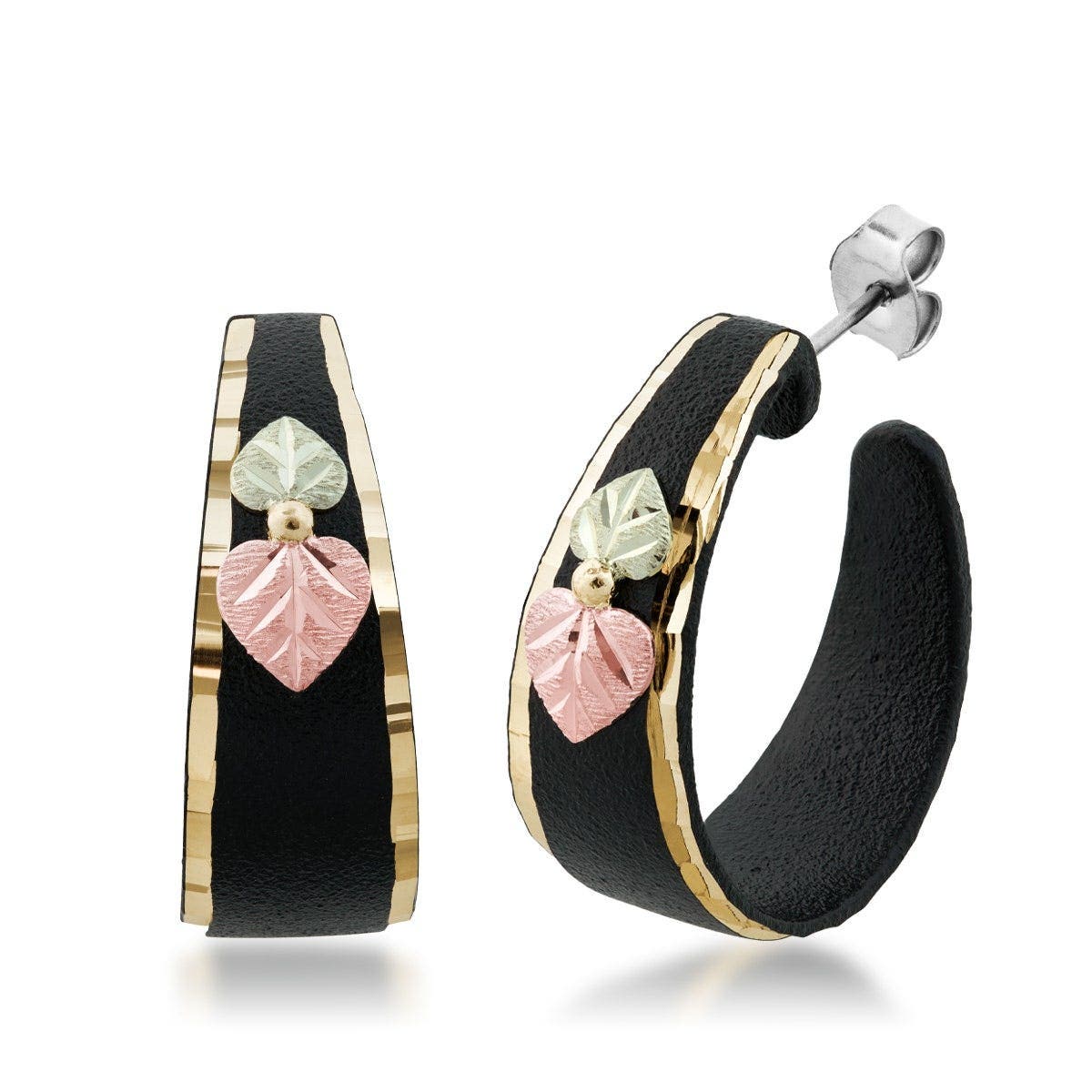 Double leaf black powder coated open hoop earrings by Mt. Rushmore Black Hills Gold