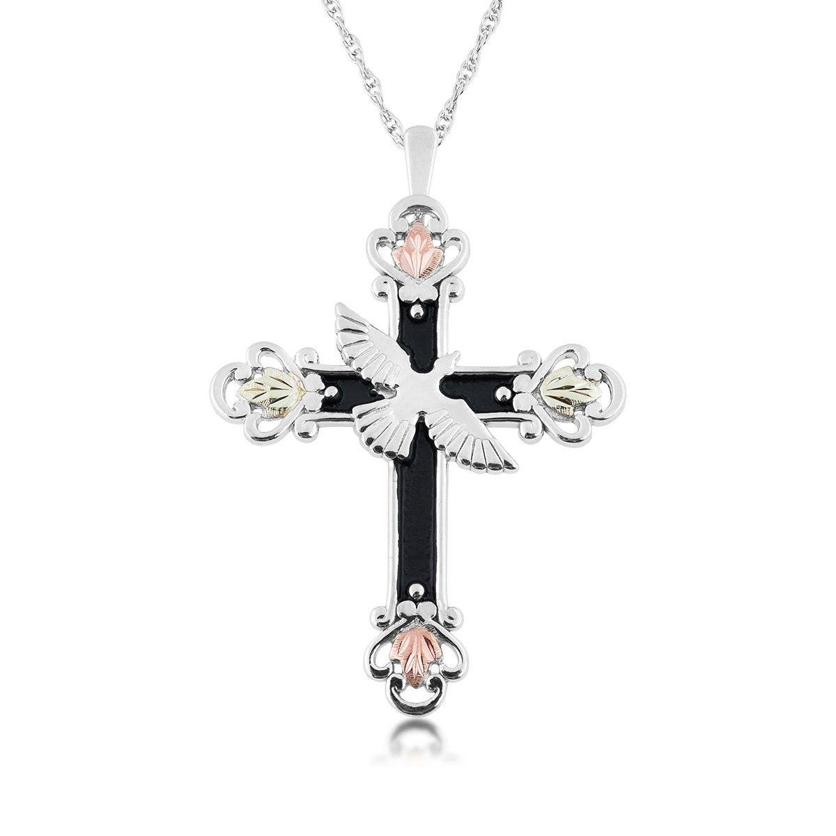 Sterling silver antiqued dove cross pendant by Mt. Rushmore Black Hills Gold
