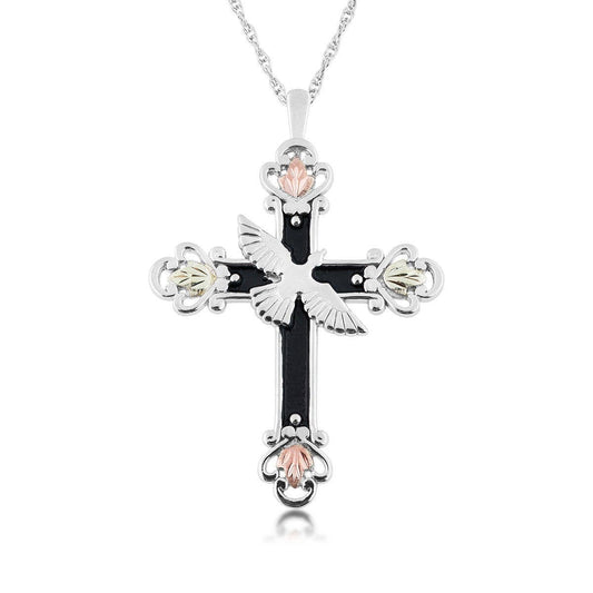 Sterling silver antiqued dove cross pendant by Mt. Rushmore Black Hills Gold