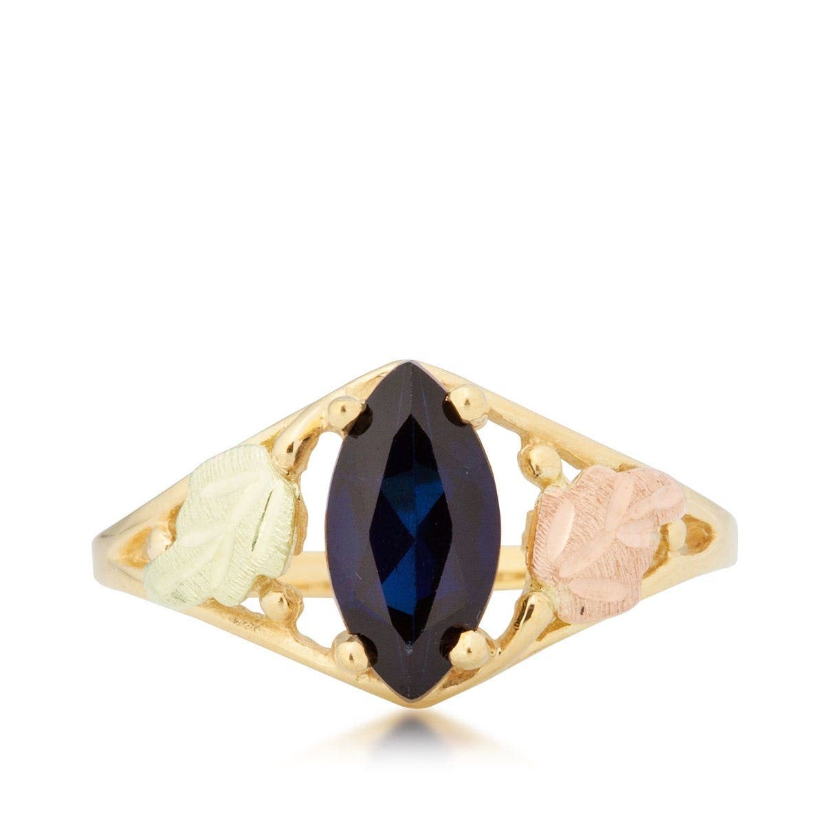 10K yellow gold created marquise sapphire open double leaf ring by Mt. Rushmore Black Hills Gold