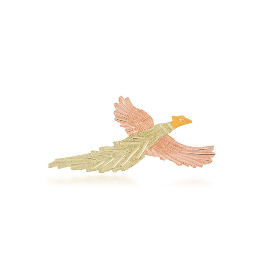 Men's pheasant tie tack in 12K green and pink gold by Mt. Rushmore Black Hills Gold