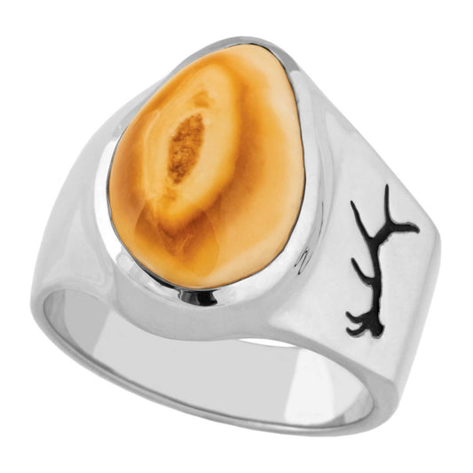 10K white gold men's elk ivory ring, Laramie design