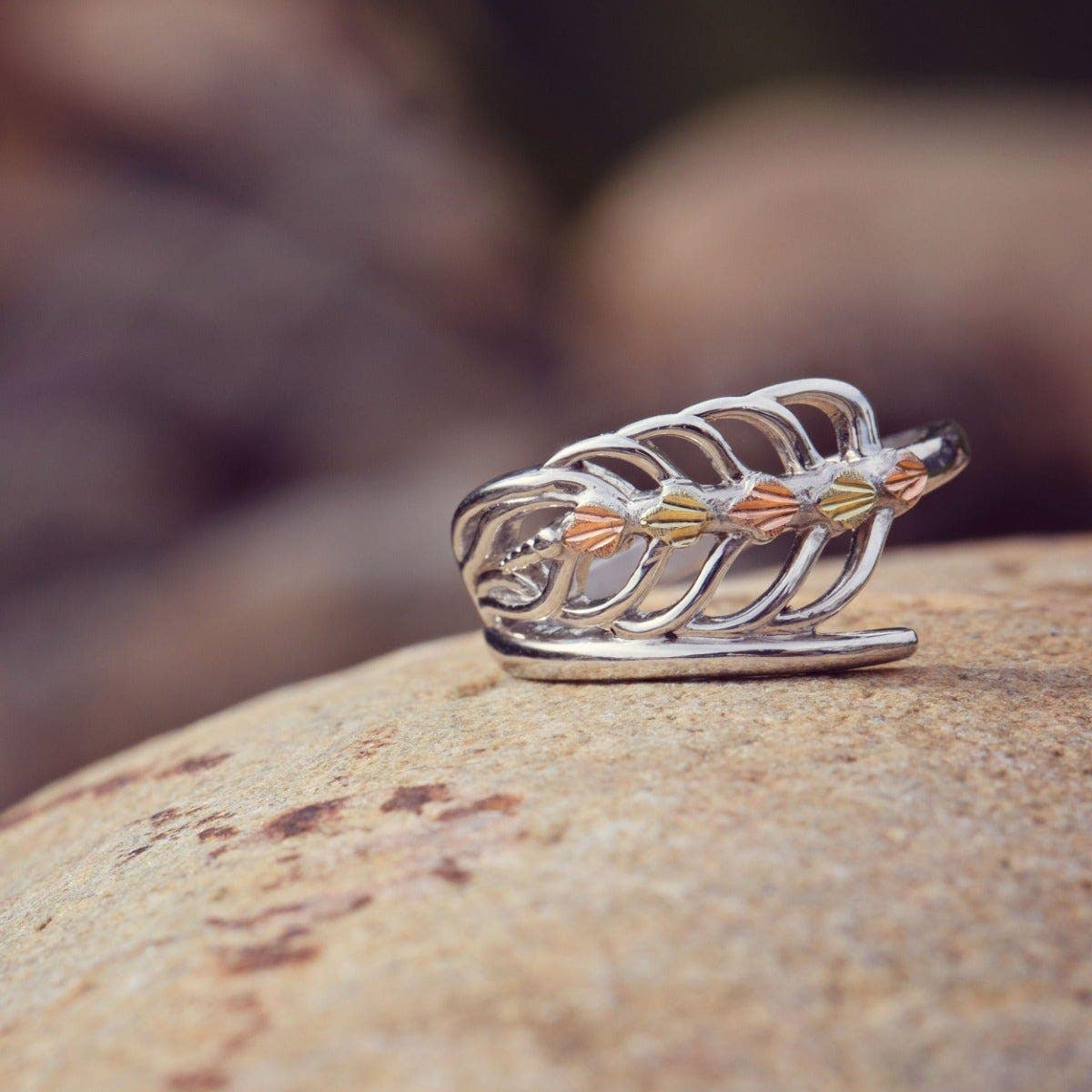 Sterling silver open leaf bypass ring by Mt. Rushmore Black Hills Gold