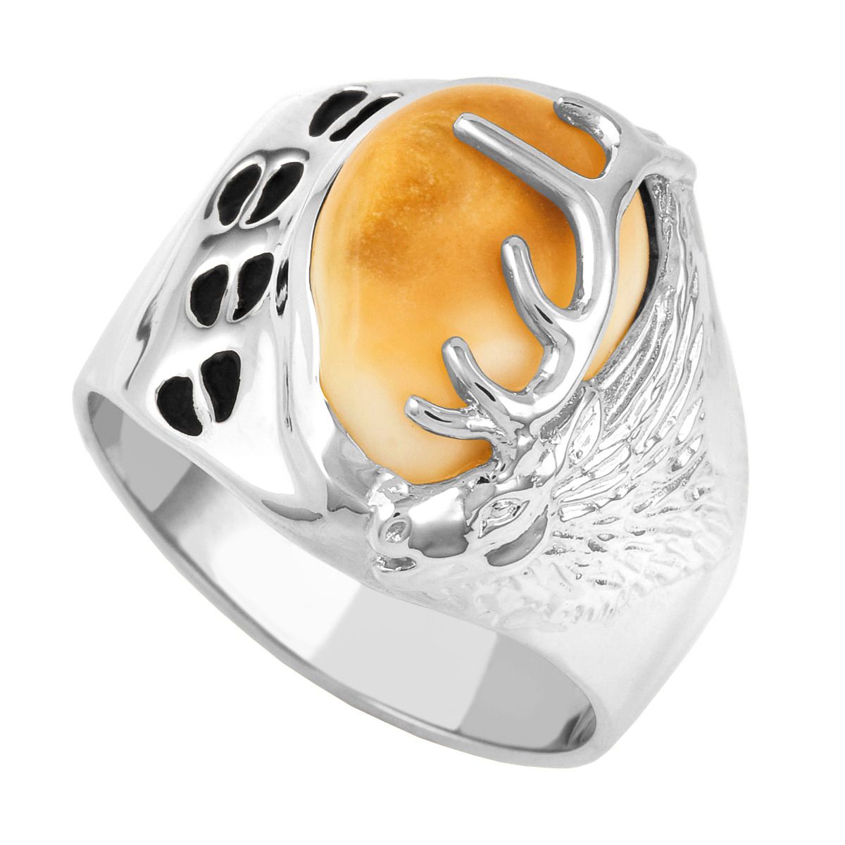10K white gold men's elk ivory ring, Tracker design