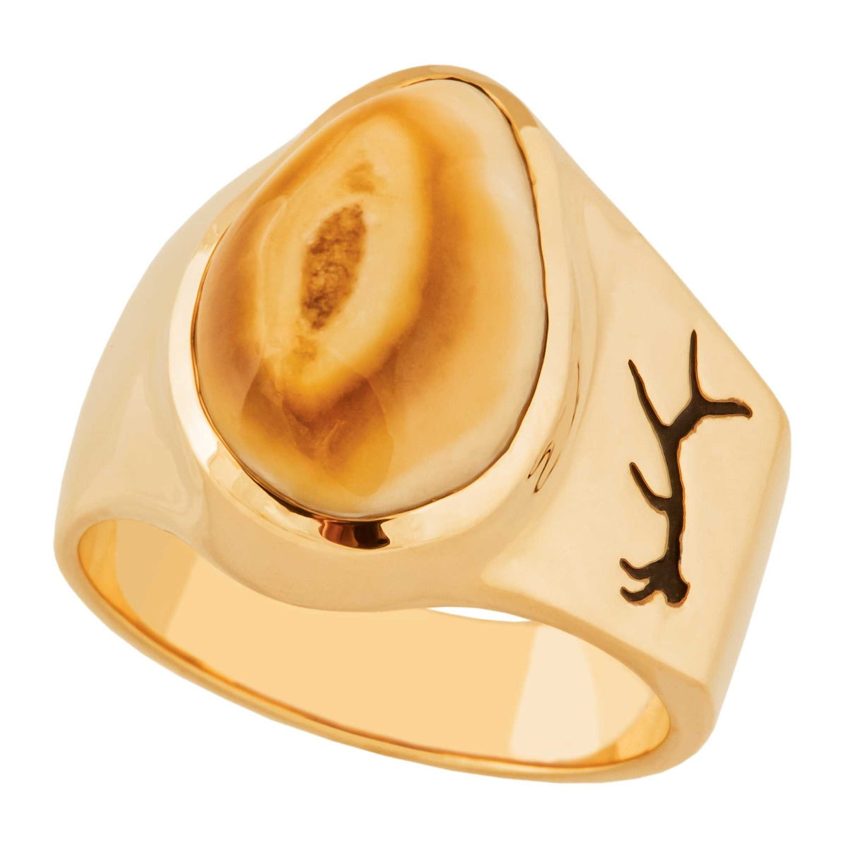 10K yellow gold men's elk ivory ring, Laramie design