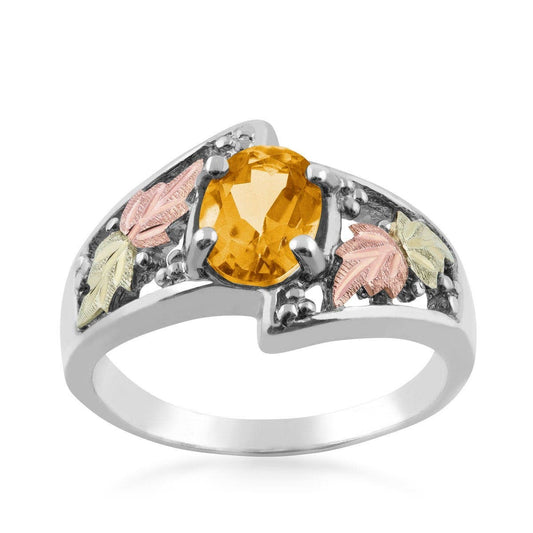 Sterling silver oval citrine and leaf ring by Mt. Rushmore Black Hills Gold