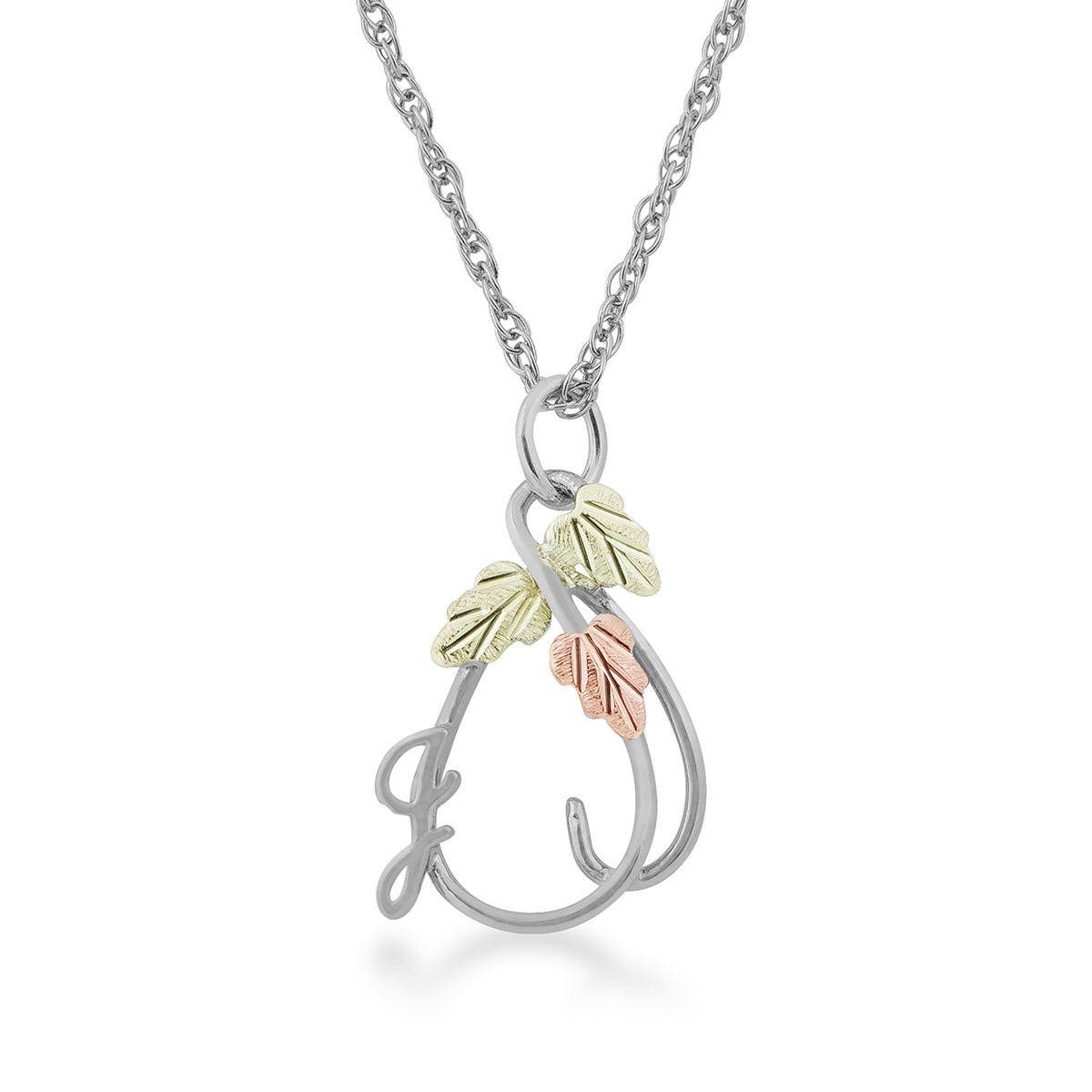 Sterling silver initial letter j and vine pendant by Mt. Rushmore Black Hills Gold