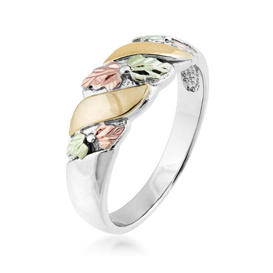Sterling silver and 10K yellow gold leaf and gold stripe wedding ring by Mt. Rushmore Black Hills Gold