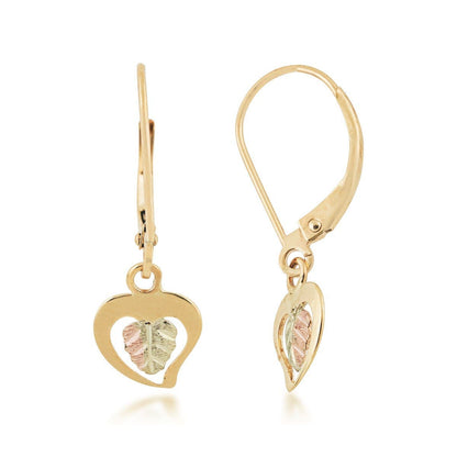 10K yellow gold heart and two-tone leaf dangle earrings by Mt. Rushmore Black Hills Gold