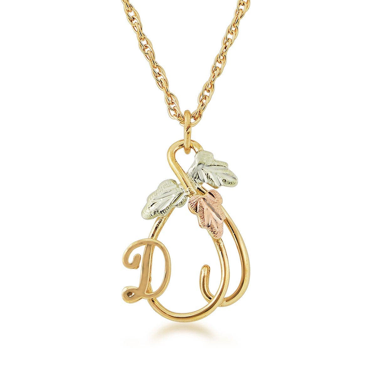 10K yellow gold hanging vine featuring leaves initial letter d pendant by Mt. Rushmore Black Hills Gold