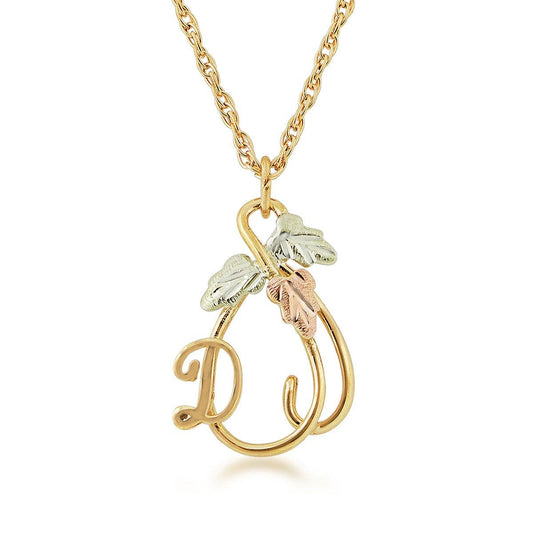 10K yellow gold hanging vine featuring leaves initial letter d pendant by Mt. Rushmore Black Hills Gold