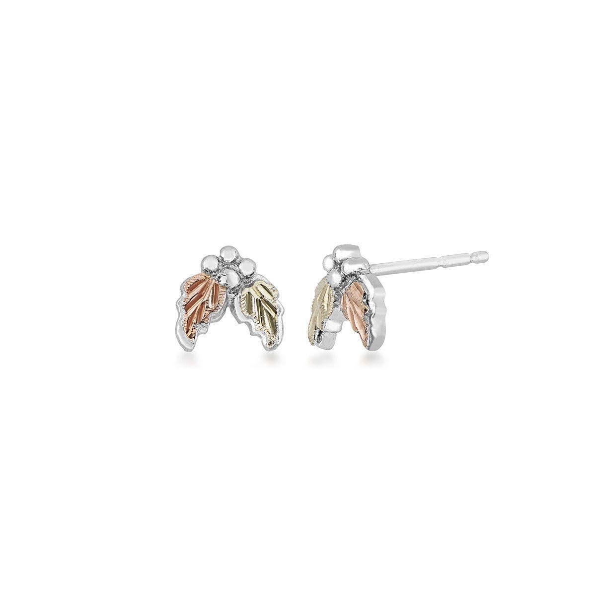 Sterling silver double leaf and grape cluster stud earrings by Mt. Rushmore Black Hills Gold