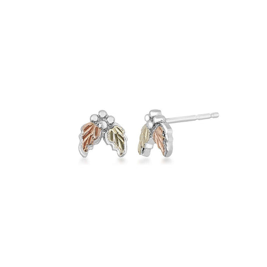 Sterling silver double leaf and grape cluster stud earrings by Mt. Rushmore Black Hills Gold