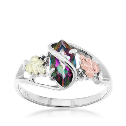 Sterling silver marquise mystic fire topaz double leaf and grapevine ring by Mt. Rushmore Black Hills Gold