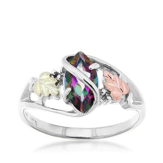 Sterling silver marquise mystic fire topaz double leaf and grapevine ring by Mt. Rushmore Black Hills Gold