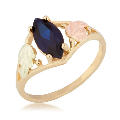 10K yellow gold created marquise sapphire open double leaf ring by Mt. Rushmore Black Hills Gold