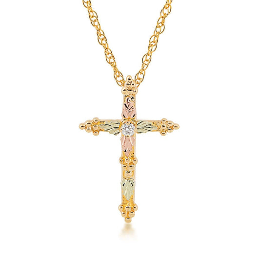 10K yellow gold diamond accent cross pendant featuring grape cluster ends by Mt. Rushmore Black Hills Gold