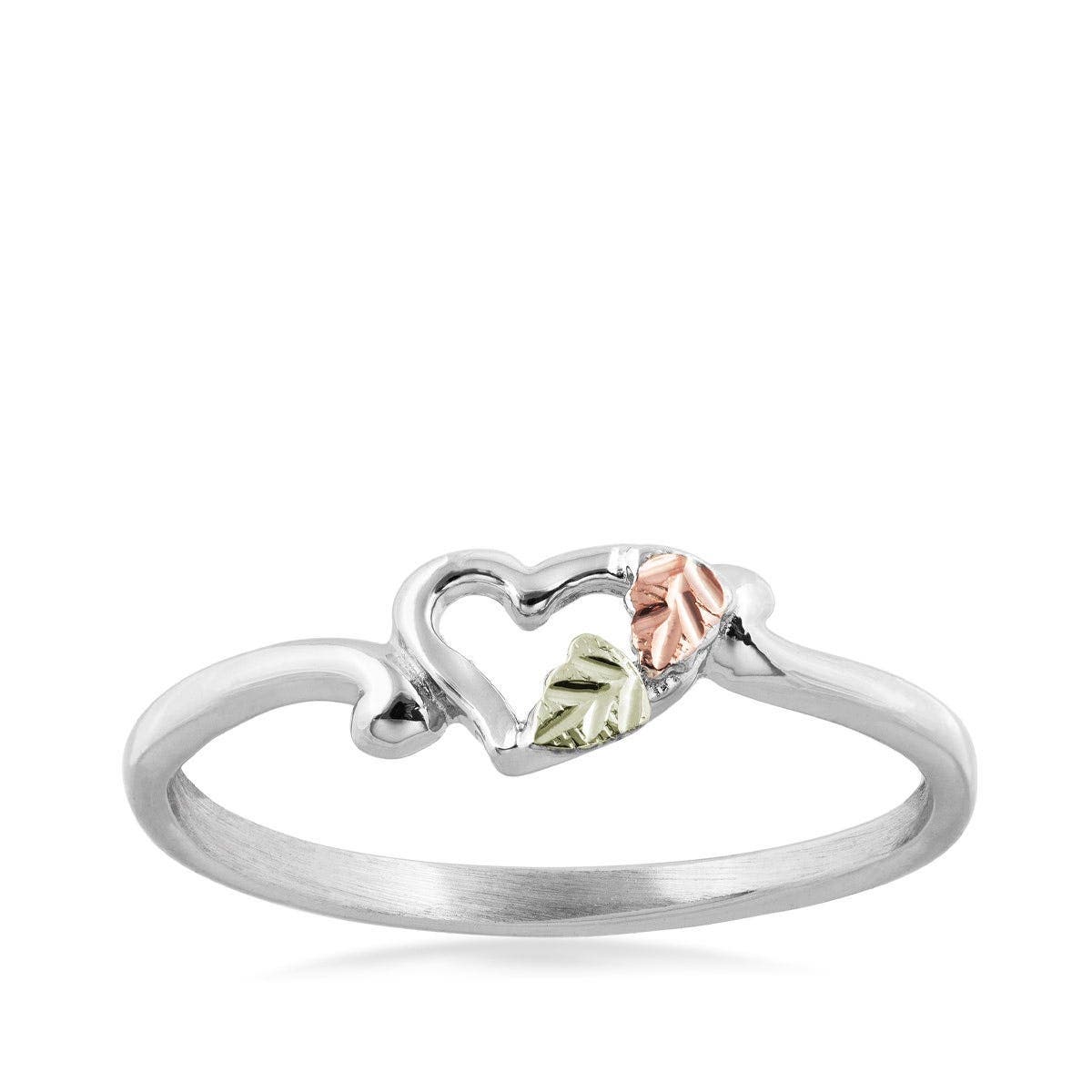 Sterling silver open heart and leaf ring by Mt. Rushmore Black Hills Gold