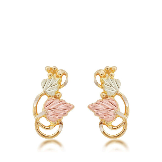 10K yellow gold pink and green leaf grapevine drop earrings by Mt. Rushmore Black Hills Gold