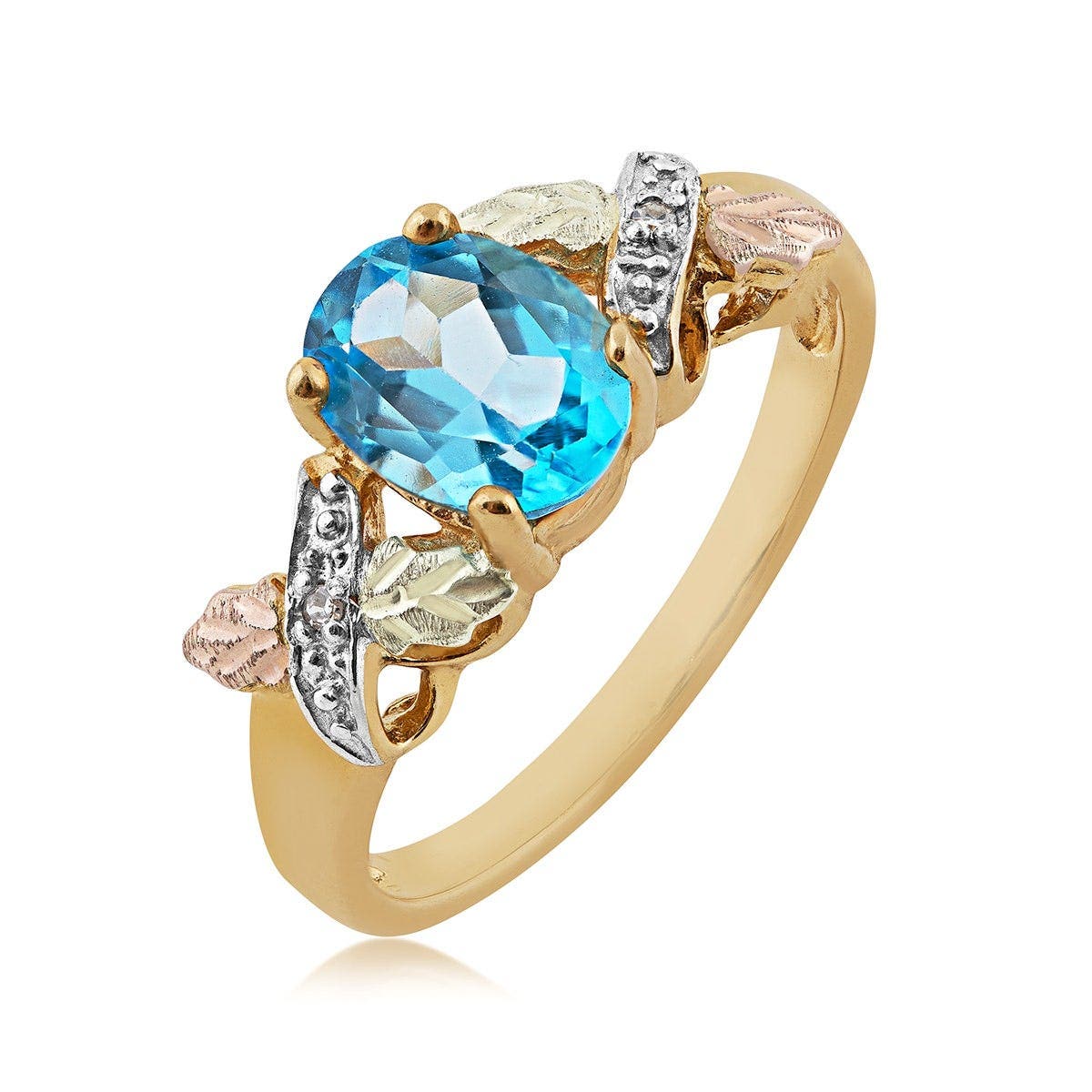 10K yellow gold oval blue topaz and diamond accent ring by Mt. Rushmore Black Hills Gold