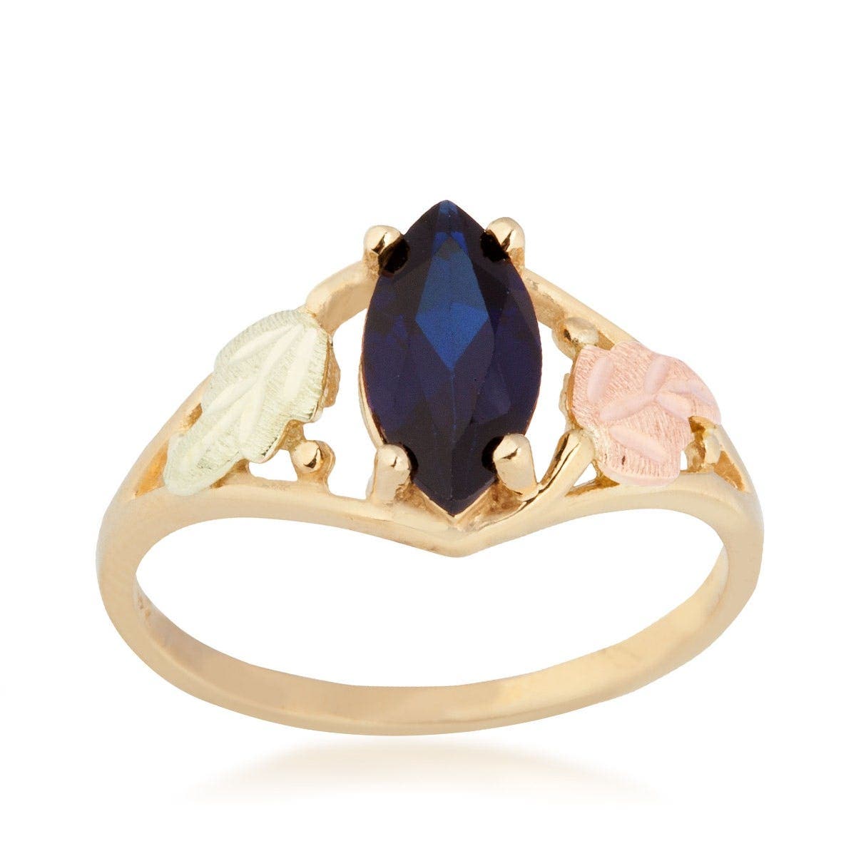 10K yellow gold created marquise sapphire open double leaf ring by Mt. Rushmore Black Hills Gold