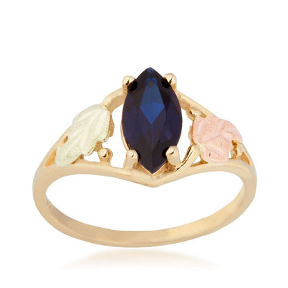 10K yellow gold created marquise sapphire open double leaf ring by Mt. Rushmore Black Hills Gold
