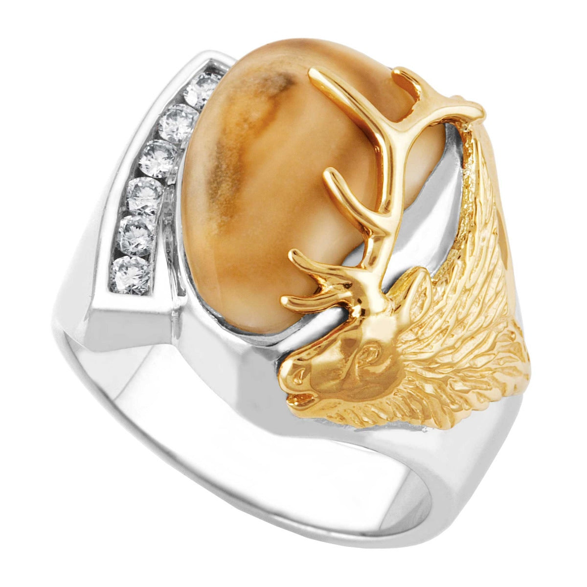 Men's elk ivory featuring 1/3 ct. tw. round diamond ring in 10K white and yellow gold