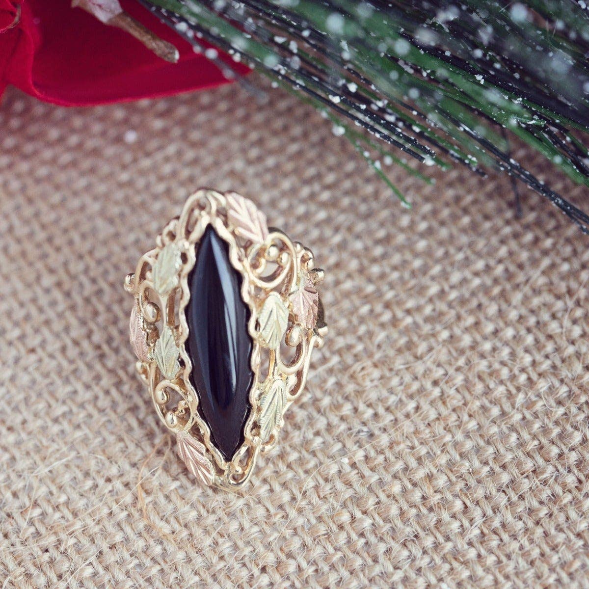 10K yellow gold marquise onyx filigree ring by Mt. Rushmore Black Hills Gold