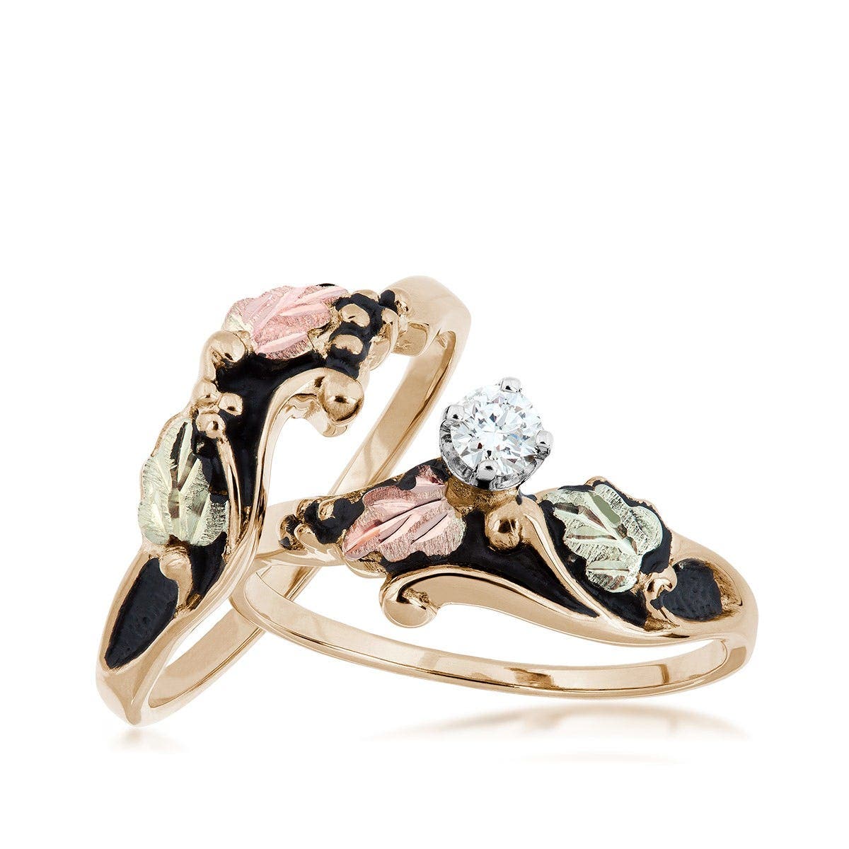 10K yellow gold 1/6 ct. tw. round brilliant diamond antiqued wedding set by Mt. Rushmore Black Hills Gold