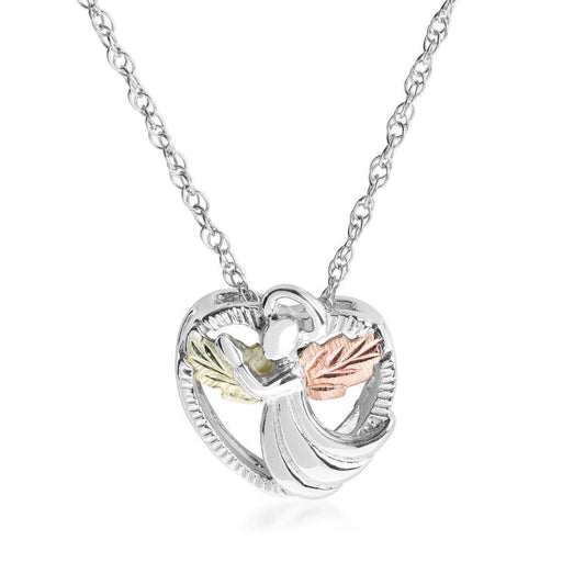 Sterling silver pink and green leaf winged angel heart pendant by Mt. Rushmore Black Hills Gold