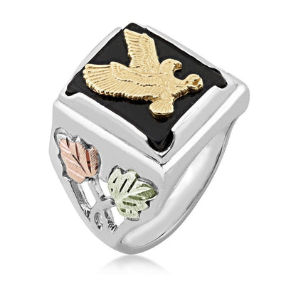 Sterling silver and 10K yellow gold men's rectangle onyx and eagle ring by Mt. Rushmore Black Hills Gold