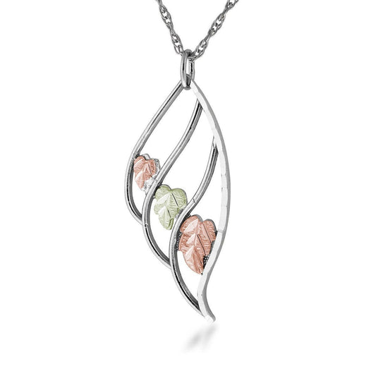 Sterling silver triple teardrop pendant featuring center leaves by Mt. Rushmore Black Hills Gold