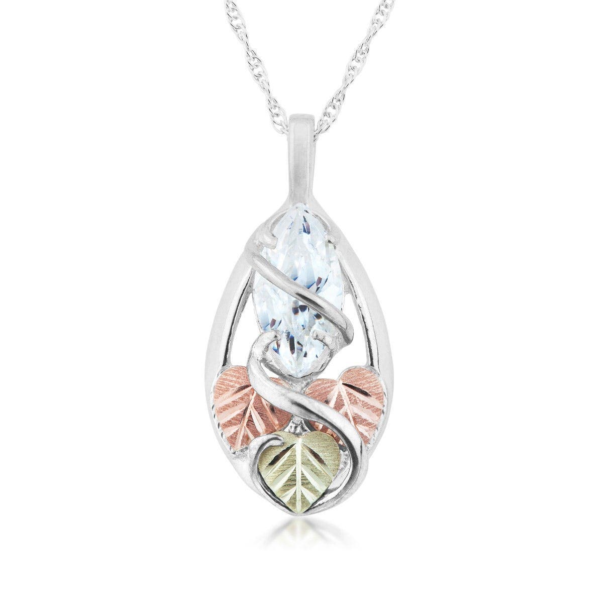 Sterling silver marquise cubic zirconia vine and leaf pendant by Mt. Rushmore Black Hills Gold