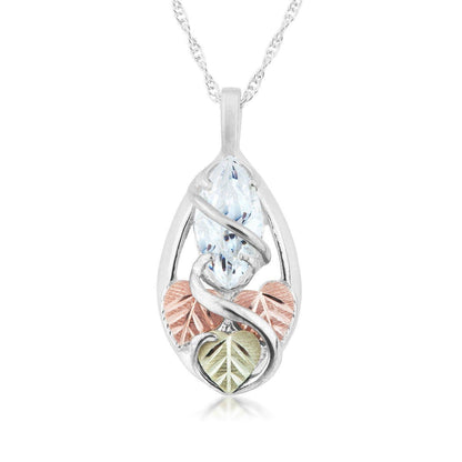 Sterling silver marquise cubic zirconia vine and leaf pendant by Mt. Rushmore Black Hills Gold