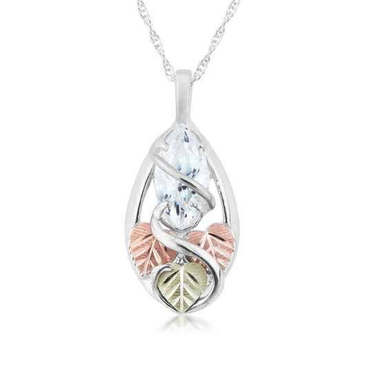 Sterling silver marquise cubic zirconia vine and leaf pendant by Mt. Rushmore Black Hills Gold