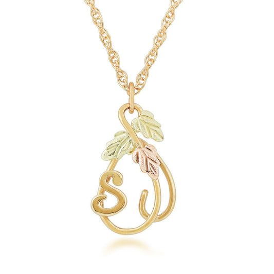 10K yellow gold hanging vine featuring leaves initial letter s pendant by Mt. Rushmore Black Hills Gold
